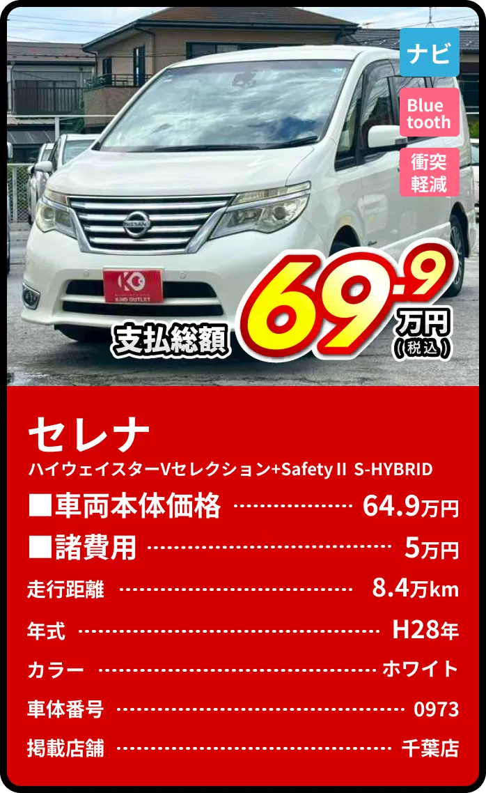 セレナハイウェイスターVセレクション+SafetyⅡ S-HYBRID支払総額69.9万円